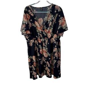 Women’s Floral Print Shein Curve Flutter Sleeve Dress 4XL Boho Peasant Plus Chic